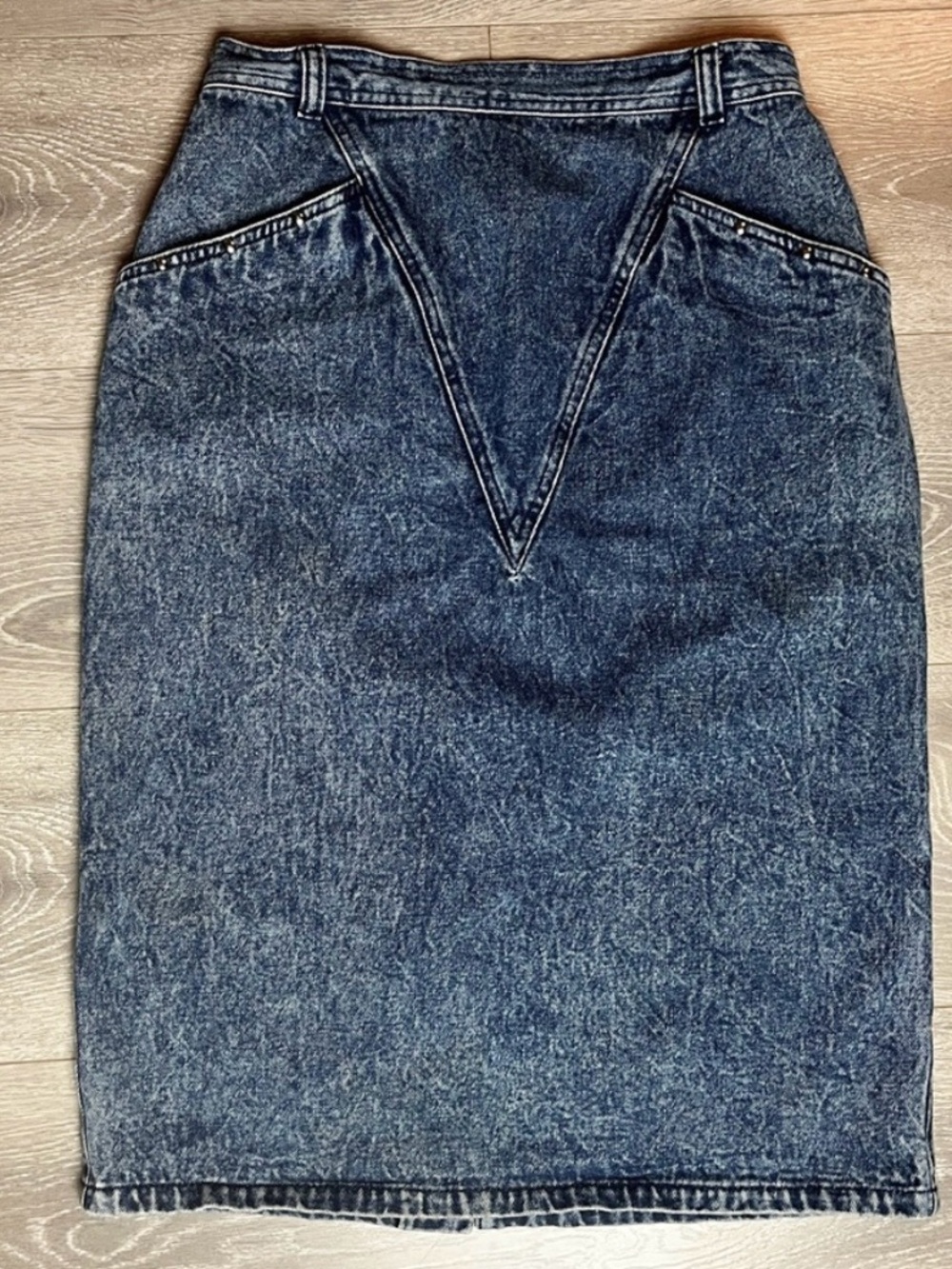 Vintage 80s Acid Wash Denim Pencil Skirt High Waist V-Seam European Made-Size M